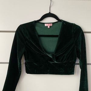 Velvet Long Sleeve Twist Front Crop Top